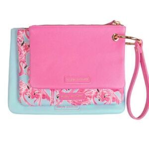 NWT Simply Southern Women's Flamingo 3‎ in 1 Clutch/Wallet Leather Set Pink/Blue